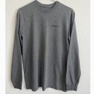 Patagonia Gray Long Sleeve Graphic Tee XS Flying Fish Logo Organic Cotton
